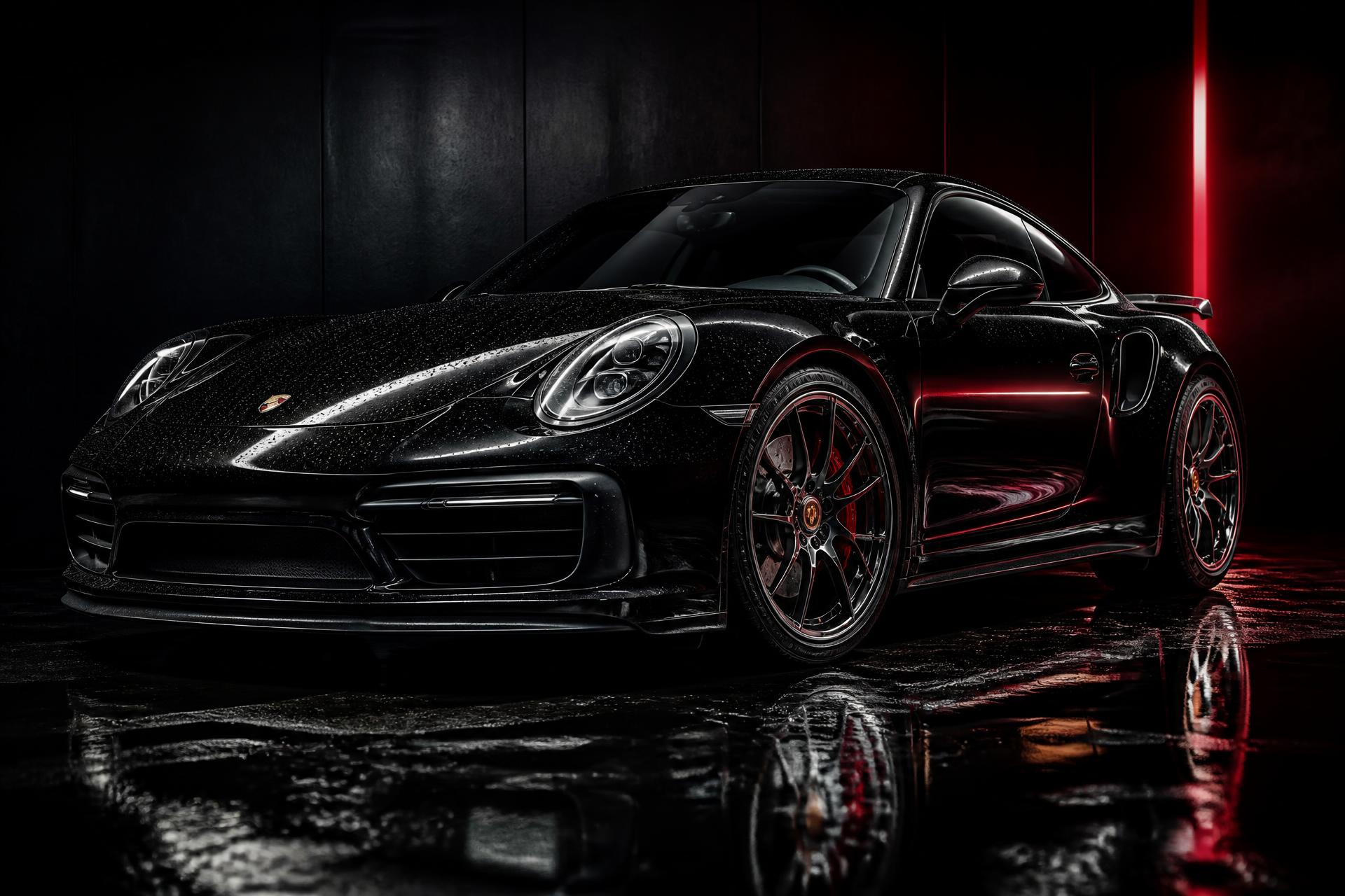 Freshly detailed luxury black sports car with mirror finish